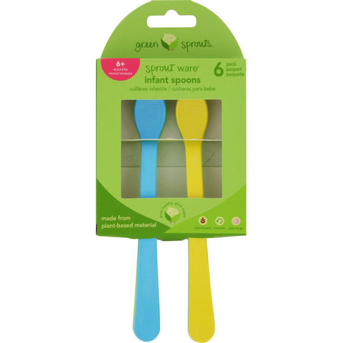 Green Sprouts Infant Spoons - Sprout Ware - 6 Months Plus - Aqua Assorted - 6 Pack