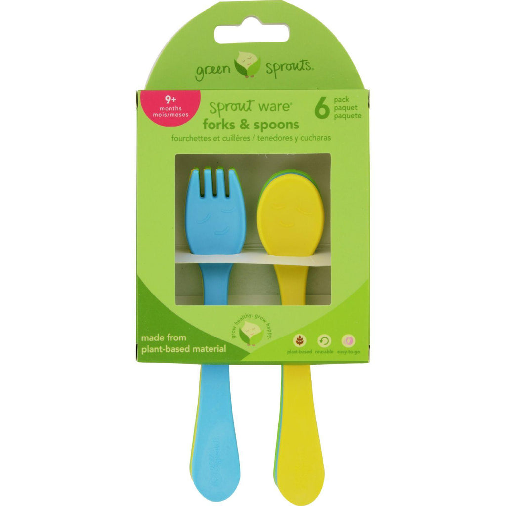 Green Sprouts Forks And Spoons - Sprout Ware - 9 Months Plus - Aqua Assorted - 6 Pack