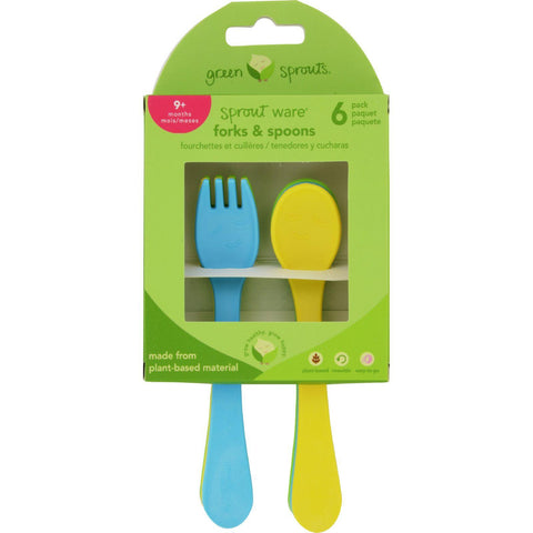 Green Sprouts Forks And Spoons - Sprout Ware - 9 Months Plus - Aqua Assorted - 6 Pack