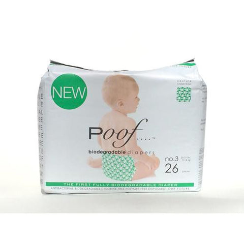 Poof Bio Disposable Diapers - Chlorine Free - Antibacterial - Size 3 - Green Loops - Case Of 4 - 26 Ct