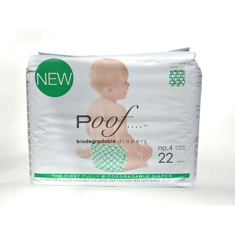 Poof Bio Disposable Diapers - Chlorine Free - Antibacterial - Size 4 - Green Loops - Case Of 4 - 22 Ct