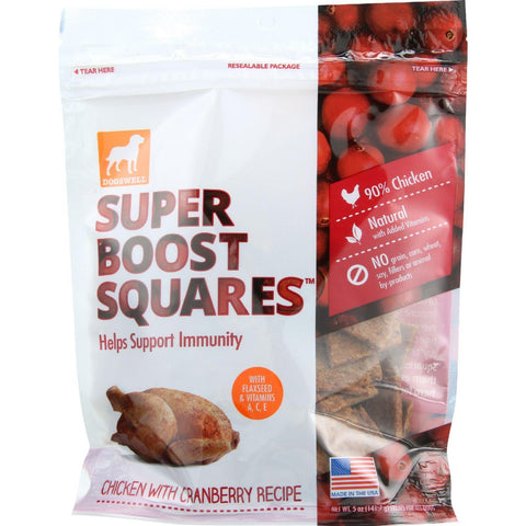 Dogswell Dog Treats - Super Boost Squares - Immunity - Chicken With Cranberry - 5 Oz - Case Of 12