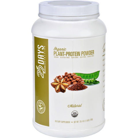 22 Days Nutrition Plant Protein Powder - Organic - Natural - 25.4 Oz