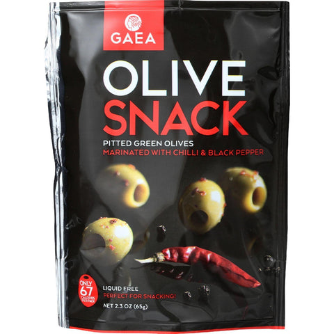 Gaea Olives - Green - Pitted - With Chili And Black Pepper - Snack Pack - 2.3 Oz - Case Of 8
