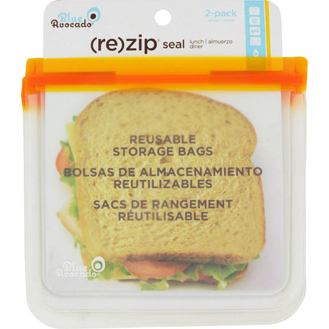 Blue Avocado Lunch Bag - Re-zip Seal - Orange - 2 Pack