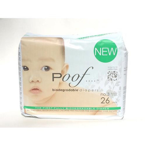 Poof Bio Disposable Diapers - Chlorine Free - Antibacterial - Size 3 - Taupe Chinoiserie - Case Of 4 - 26 Ct