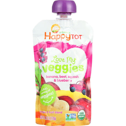 Happy Tot Toodler Food - Organic - Love My Veggies - Banana Beet Squash And Blueberry - 4.22 Oz - Case Of 16