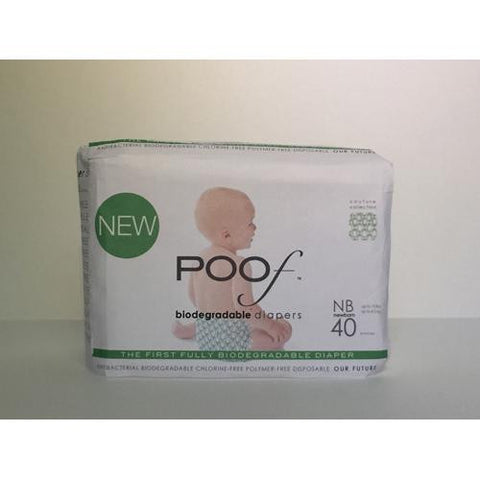 Poof Bio Disposable Diapers - Chlorine Free - Antibacterial - Size Newborn - Green Loops - Case Of 4 - 40 Ct