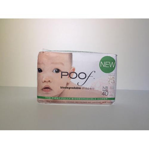 Poof Bio Disposable Diapers - Chlorine Free - Antibacterial - Size Newborn - Taupe Chinoiserie - Case Of 4 - 40 Ct