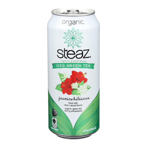 Steaz Lightly Sweetened Green Tea - Jasmine Hibiscus - Case Of 12 - 16 Fl Oz.