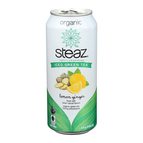 Steaz Lightly Sweetened Green Tea - Lemon Ginger - Case Of 12 - 16 Fl Oz.